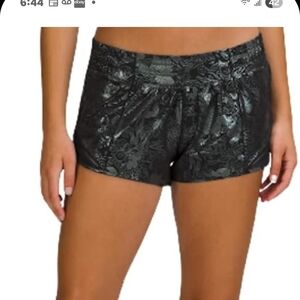 Black Floral Shine Athletic Shorts with Elastic Waist